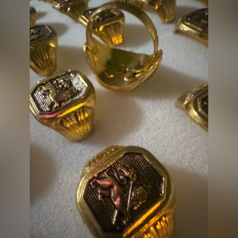 Gold Tone Lion Signet Rings Adjustable